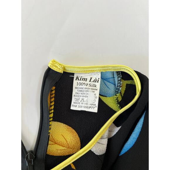 READ Kim Lai 100% Silk Leaf Print Knee Length Shift Dress Womens XS ??? - Picture 3 of 16